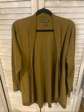 Eileen Fisher Merino Wool Open Cardigan XL Olive Green Lightweight